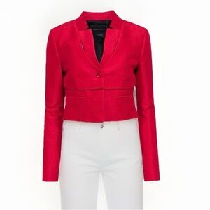 BCBG Max Azria - Red Cropped Single Button Blazer Elegant Wes Jacket Size Small